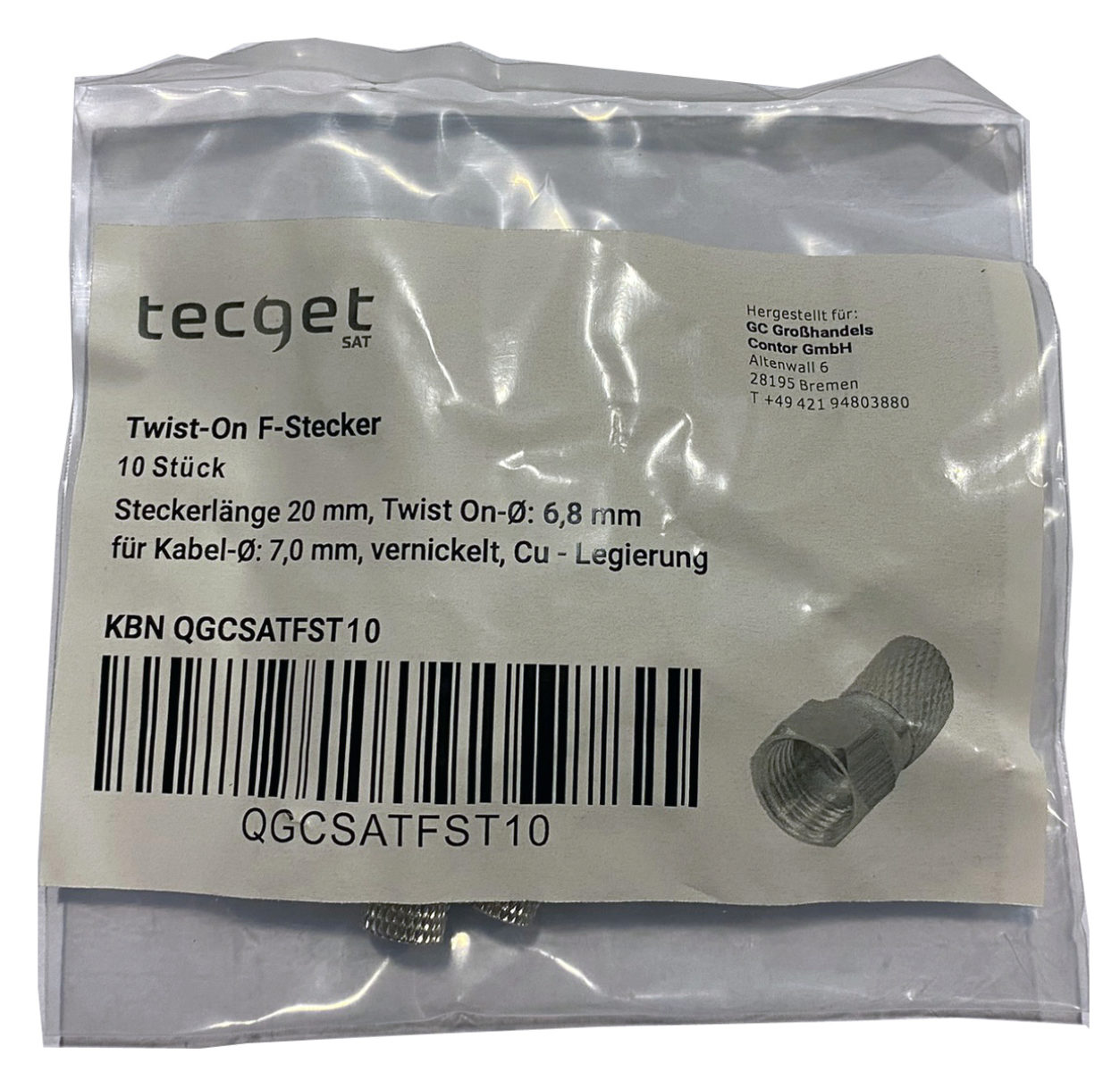 TECGET SAT F-Stecker 7mm Länge 20mm